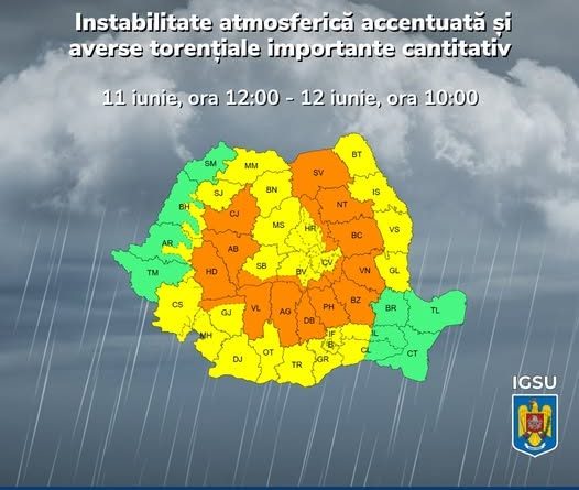 Cod PORTOCALIU de instabilitate atmosferică accentuată