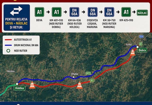 Atenție, șoferi! Se închide circulația pe A1 între Dobra și Holdea, în perioada 17-19 iunie