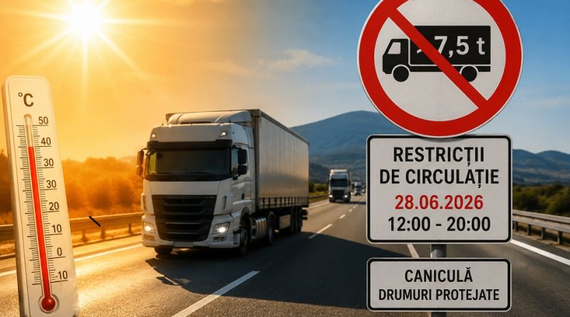 Restricții de circulație pe drumurile din Hunedoara din cauza caniculei. Camioanele de peste 7,5 tone vor avea interzis pe șosele duminică