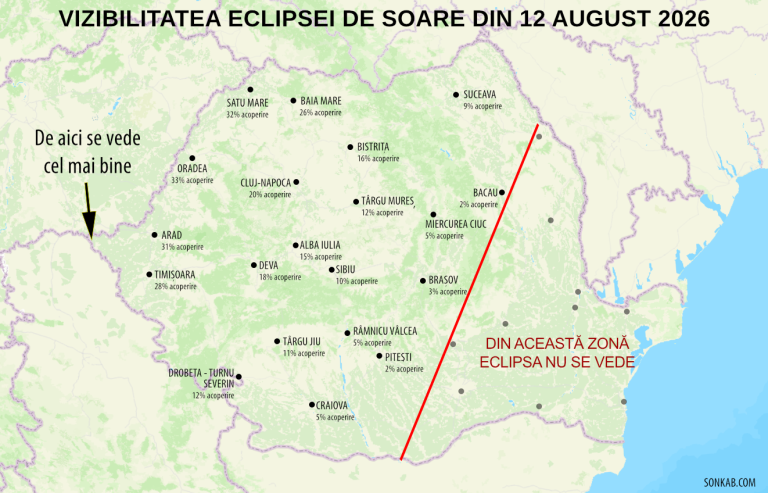 Eclipsă de Soare vizibilă în județul Hunedoara. La Deva, fenomenul începe chiar înainte de apus