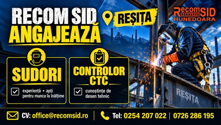 Recom SID își mărește echipa. Compania angajează controlor CTC și sudori pentru punctul de lucru din Reșița